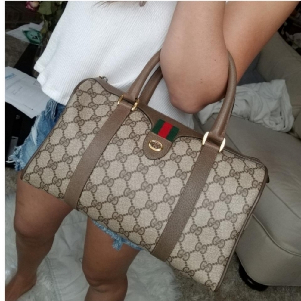 Authentic Vintage Gucci GG Monogram Supreme Sherry Web Ophidia Boston Doctor Bag